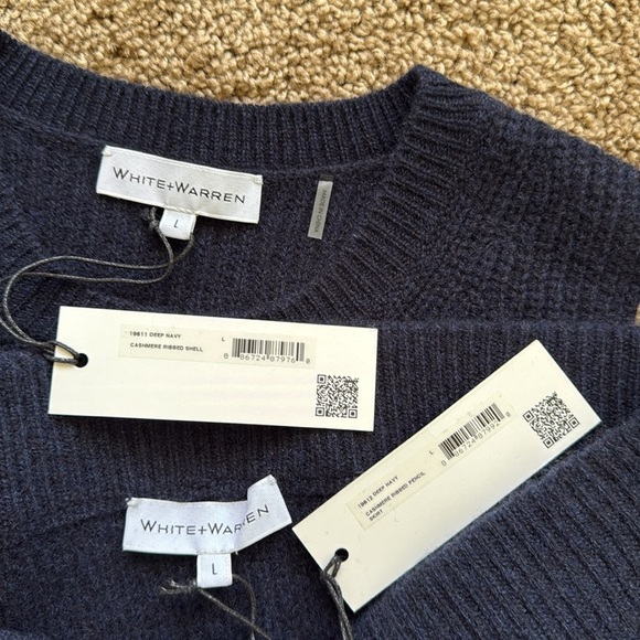 NWT White + Warren Cashmere Ribbed Shell Tank and Midi Pencil Skirt Set Navy - Picture 5 of 10